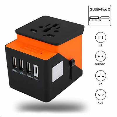 Travel Adapter, Xboun Universal Travel Power Adapter Plug US to UK, Power with 4