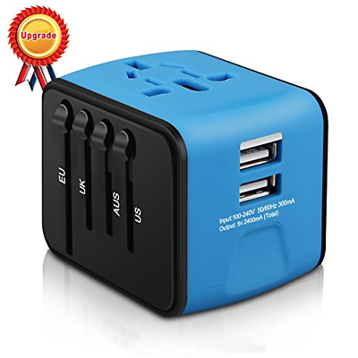 Universal Travel Adapter, HAOZI All-in-one International Power Adapter 2.4A Dual