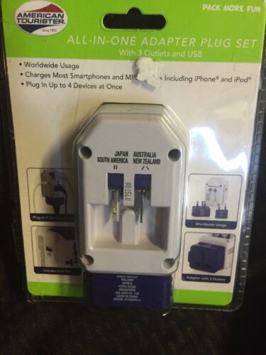 American Tourister All-in-One Adapter Plug Set with 2 Outlets and USB