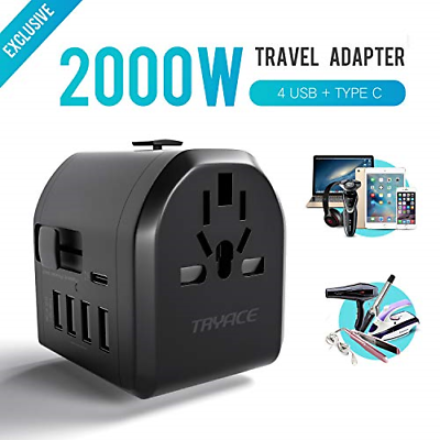 Travel Adapter,TryAce 2000W Universal Travel Power Adapter 8A with 4 USB & Type