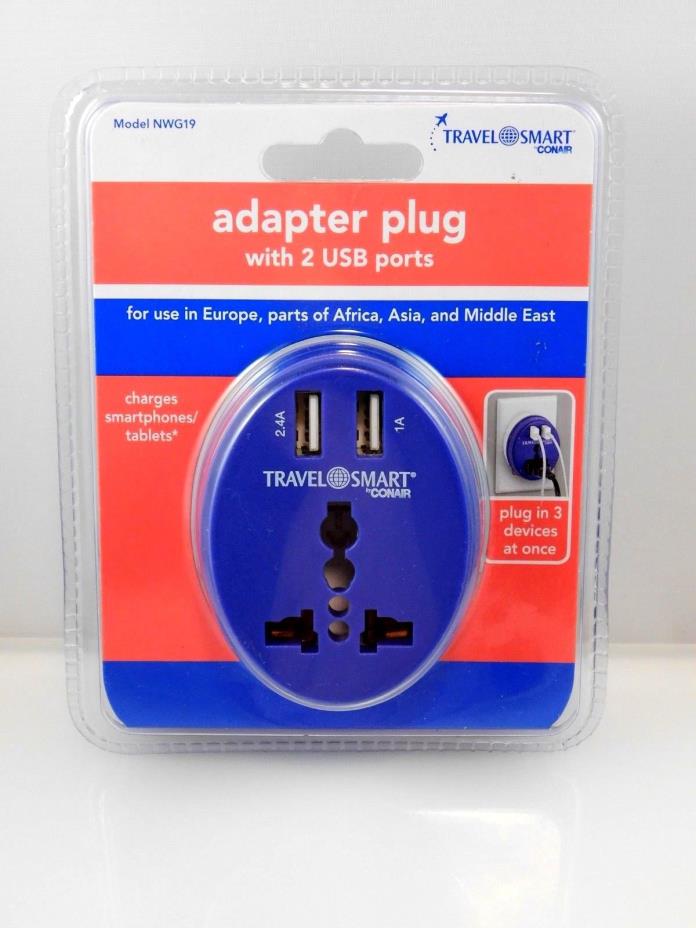 Conair Travel Smart Adapter Plug with 2 USB Ports - Europe Africa & Middle East