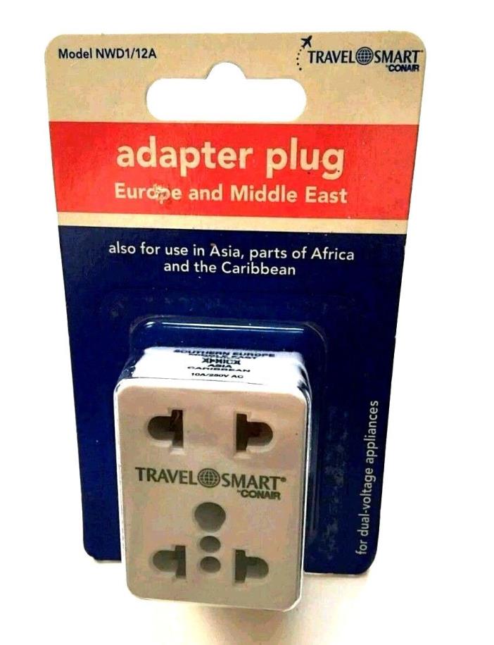 NEW Conair Travel Smart Adapter Plug Europe Middle East Asia Caribbean Africa