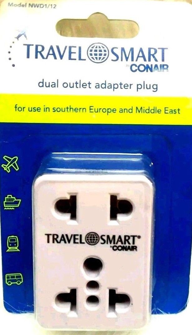 Travel Smart by Conair Dual Outlet Adapter Plug Southern Europe Middle East NWD1