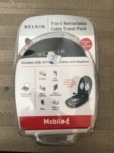 Belkin 7-in-1 Retractable Cable Travel Pack F3X1724 New In Case