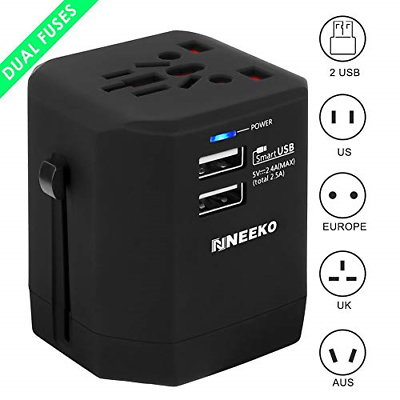 NEEKO Universal Travel Adapter, Multi USB Ports, Worldwide Adapter With Plug 2