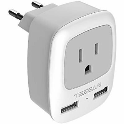 European Plugs Travel Adapter, Universal Power With Dual USB Charging Ports, 3 1