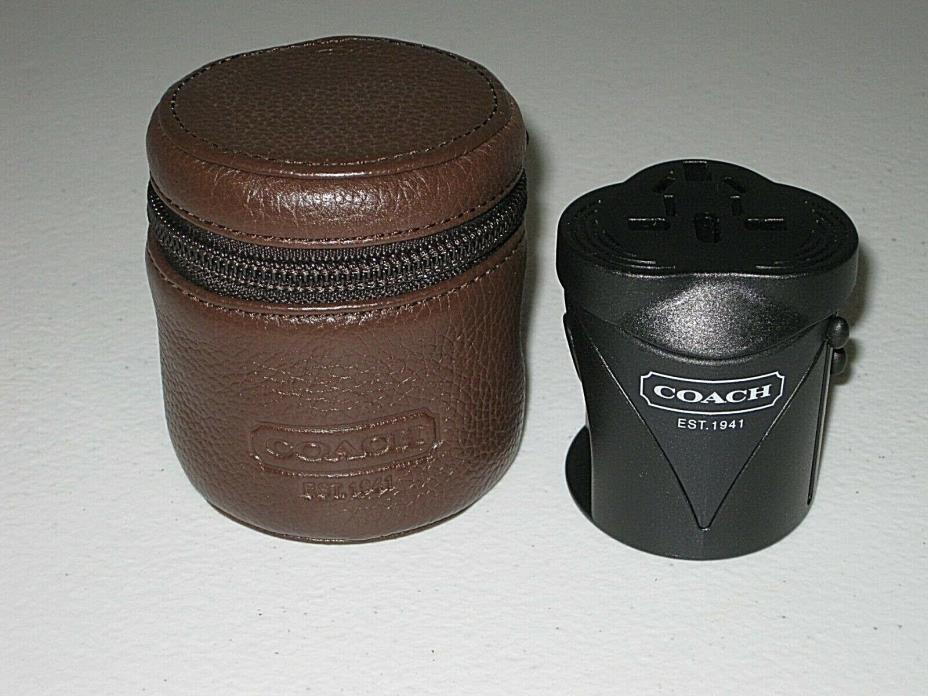 COACH World TRAVEL ADAPTER PLUG w/ BROWN LEATHER Zipper CASE New Without Tags