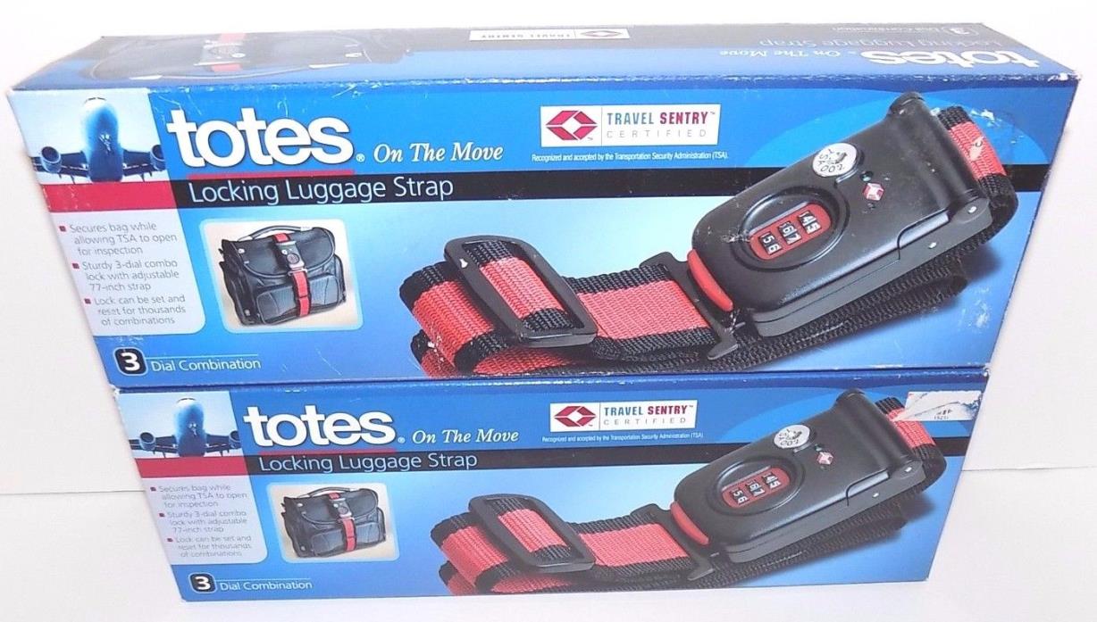 Lot of 2 Totes Travel Sentry Certified Locking Luggage Straps 3 Dial Combination