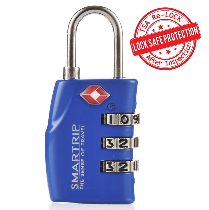 Smartrip TSA Lock Heavy Duty 3 Digit Combination Luggage and Travel Padlock Blue