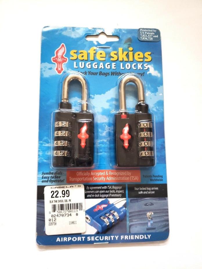 Safe Skies Travel Luggage TSA Padlock Black 2 Pack Set