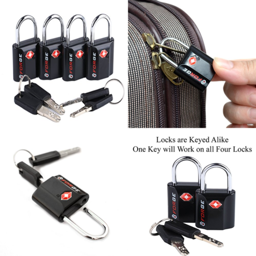 Black 4 Pack TSA Approved Travel Luggage Locks Unisex Adult Luggage Only