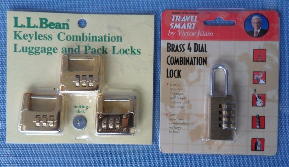 4 Unused Brass Combination Luggage Locks