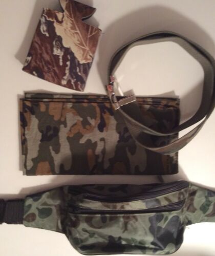 Camouflage Set With Money Belt Waist Bag, Hankerchief, Beer Cooler, And Belt