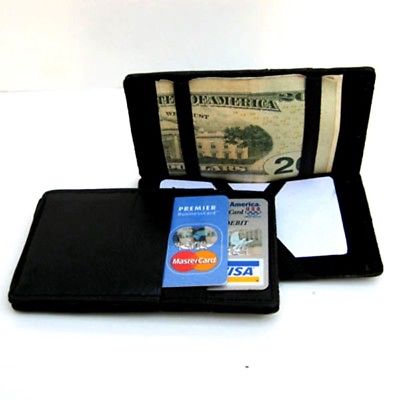 BLACK LEATHER MAGIC WALLET Ticket Thin Holder Sling Front Pocket USA Seller
