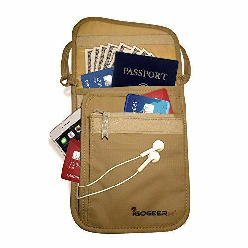 IGOGEER Neck Pouch Travel Wallet Passport Holder   K3