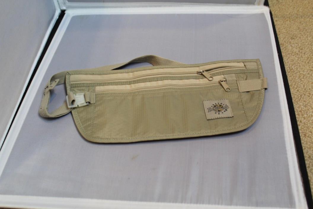 EAGLE CREEK Money Belt Waist Pack Zip Pockets Elastic Adjustable Belt Tan Nylon