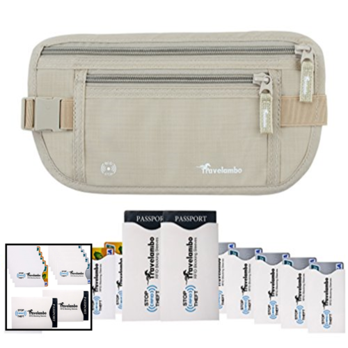 Money Belt RFID Blocking Travel Wallet Passort Holde Sleeves BEIGE One Size Mens