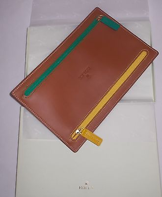 ROLEX New Vip RARE Tan Leather 4 way zipped Currency Money Holder 8.5'' x 5.5''