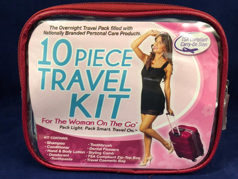 Woman On The Go TSA Compliant 10 Piece Travel Kit New in Zippered Pouch