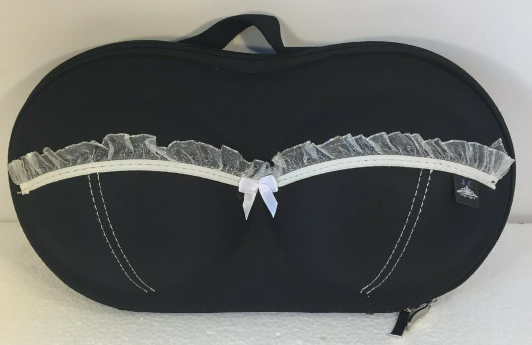 Jacky's Collection Bra Hardcover Travel Case Bag Black White Lace W Zipper Close