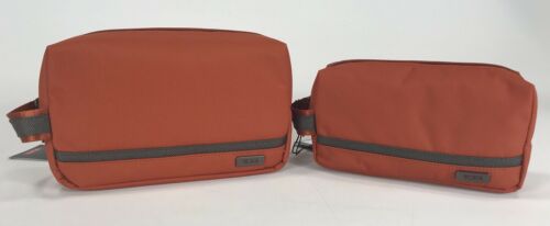 Tumi Small and Medium Travel Kit Zipper Pouch Orange Ballistic Nylon, Set of 2