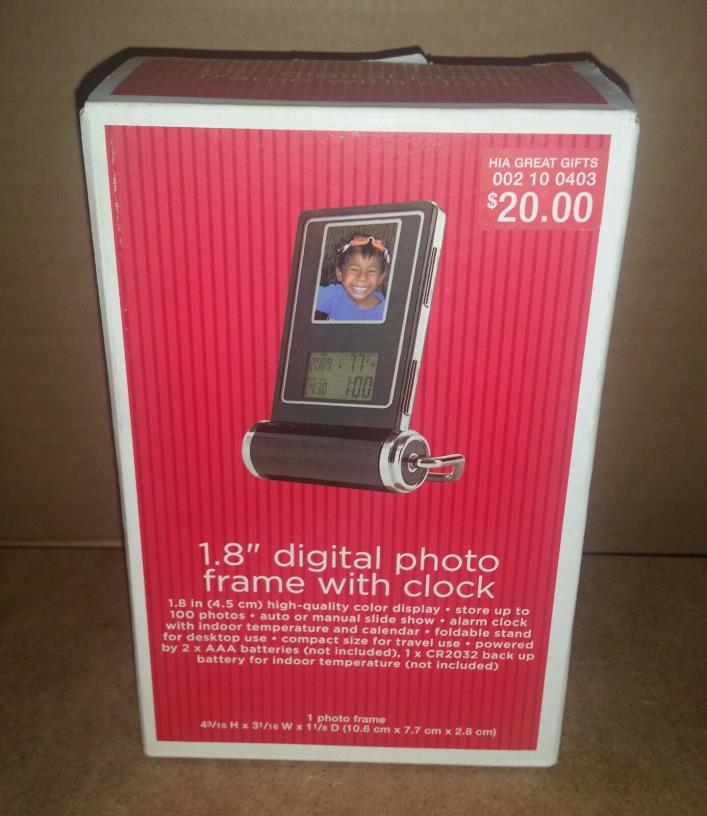 NEW Compact Digital Photo Frame w/Alarm Clock, Calendar, Indoor Temperature