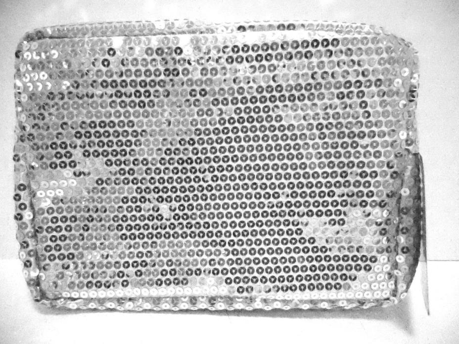 COSMETIC MAKEUP JEWELRY BAG SPARKLING SEQUINED SILVER CASE TRAVEL ACCESSORY NEW