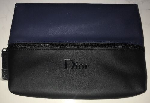 Christian DIOR Pouch Blue Black Travel Toiletry Bag Cosmetic Case Brand New