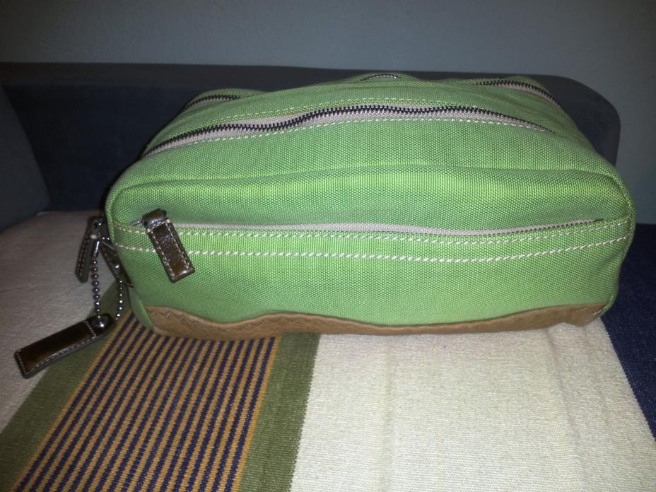 Coach Green Canvas Leather Trim Toiletry Travel Bag