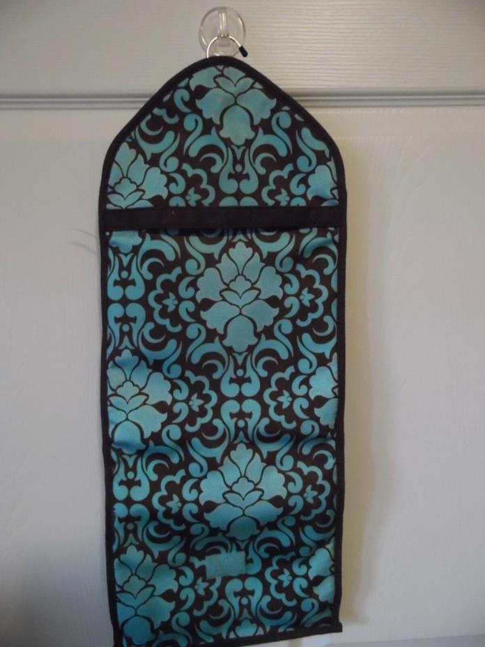 Models Turquoise & brown swirl pattern handle travel toiletries case w hook