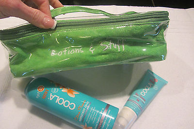 TRAVEL Lotions Stuff Lime Green Terry Cloth Plastic Zip Bag GoinGlam Beach NEW