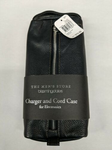 New Bloomingdale's Men's Organizer Travel Genuine Leather Charger Cord Case Bag