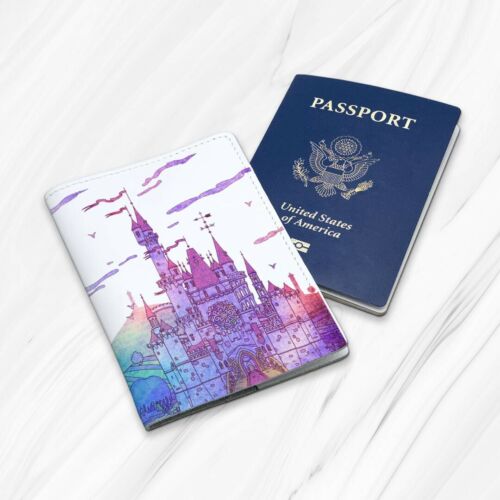 Castle Disney Art Princess Genuine Leather Travel Passport Holder Case Cover