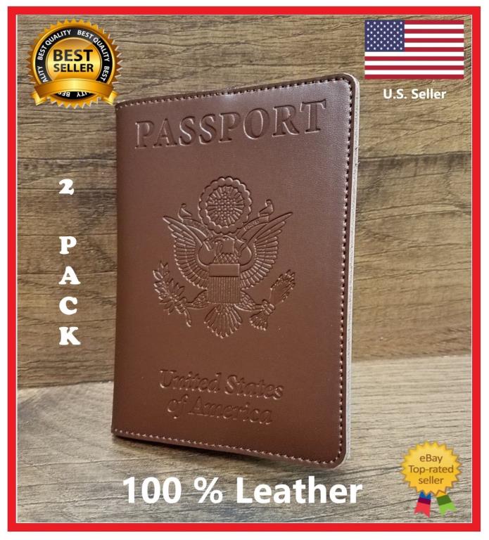 2 Pack - 100% Leather United States Embossed Passport Wallet US