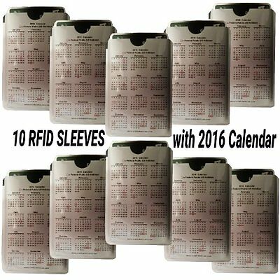 RFID Blocking Credit Card Protector Sleeves with 2016 Calendar with Holidays