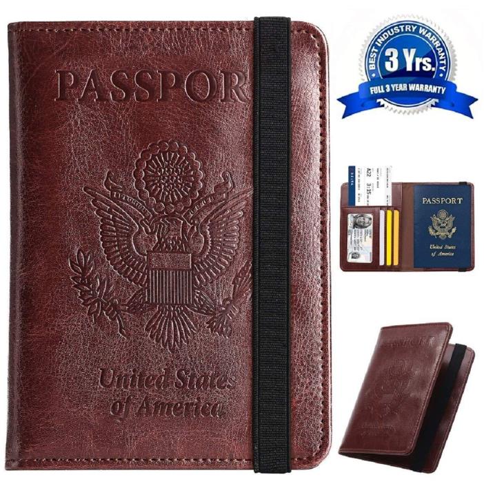 Passport Holder Cover RFID Blocking Leather Card Case Travel Wallet