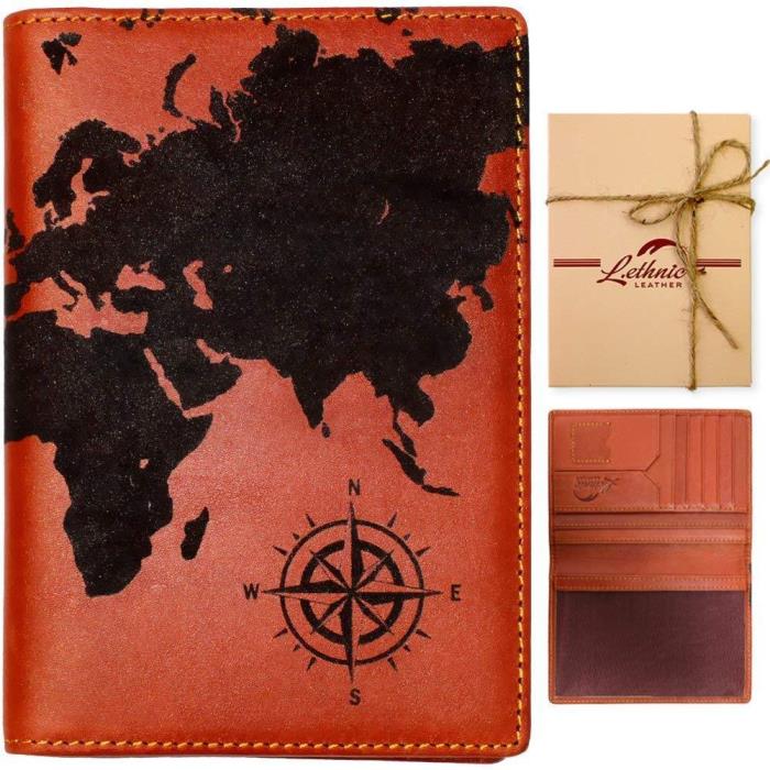 Lethnic Leather Passport Holder Wallet Cover Case RFID Blocking Travel Wallet