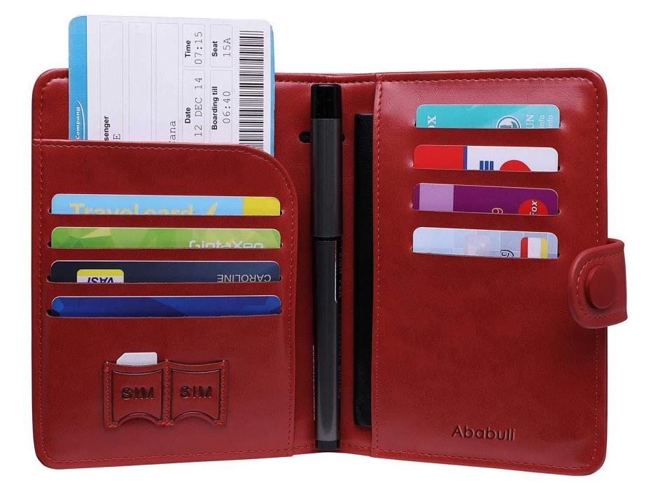 Ababuli Passport Cover Holder Leather Travel Wallet RFID Blocking Card Case