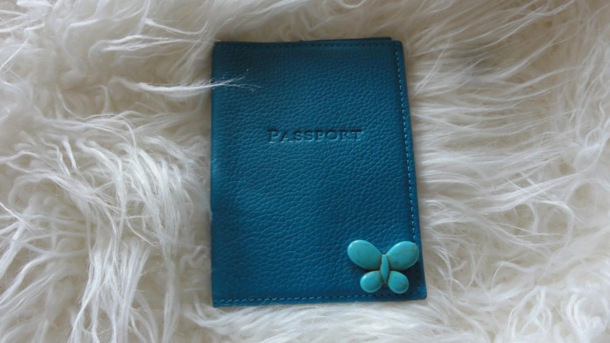 New Mark and Graham Pebbled Leather Passport holder, turquoise