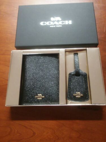 Coach passport case & luggage tag travel set Leather 2pc. black New