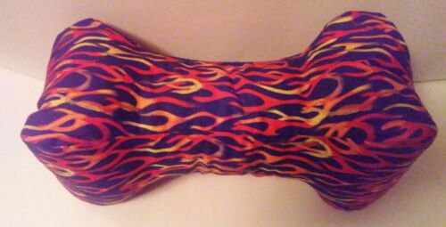 Neck Pillow, Handmade, Dog Bone, WASHABLE - Multi Colored Flames