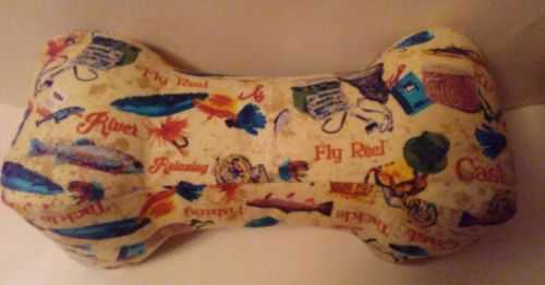 Neck Pillow, Handmade, Dog Bone, WASHABLE - Light Yellow Fishing