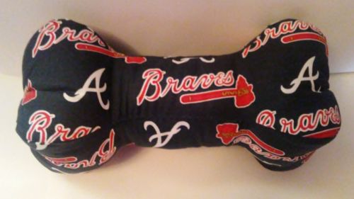 Neck Pillow, Handmade, Dog Bone, WASHABLE - Atlanta Braves