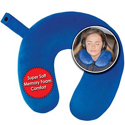 My Perfect Nights Premium Travel Neck Pillow Blue Super Soft Memory Foam with