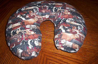 handcrafted brown flannel,  Long horn cows washable child  cotton neck pillow