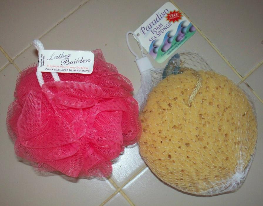 NEW - 1 PARADISO Foam SEA SPONGE ~ Cleans Stimulates Renews Skin + 1 Bath Pouf