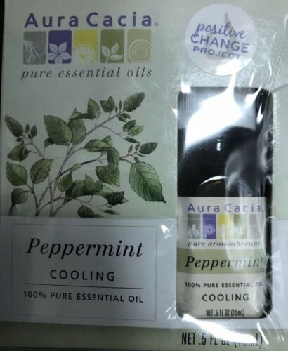 NEW Aura Cacia Pure Essential Oil, Cooling Peppermint 0.5 oz