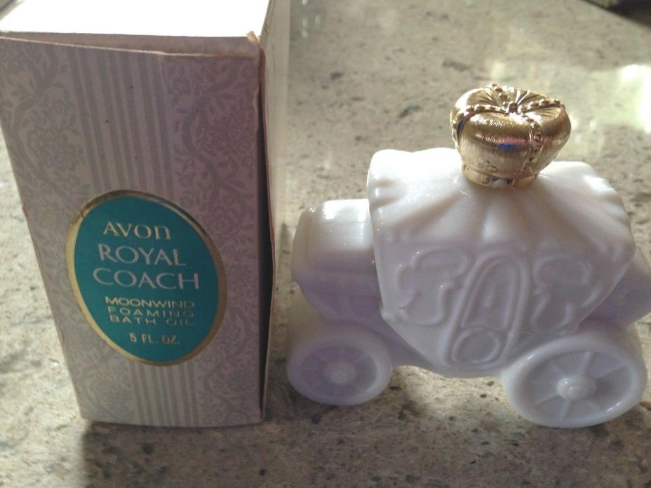 AVON 1972 ROYAL COACH DECANTER FILLED WITH MOONWIND FOAMING BATH OIL  NIB