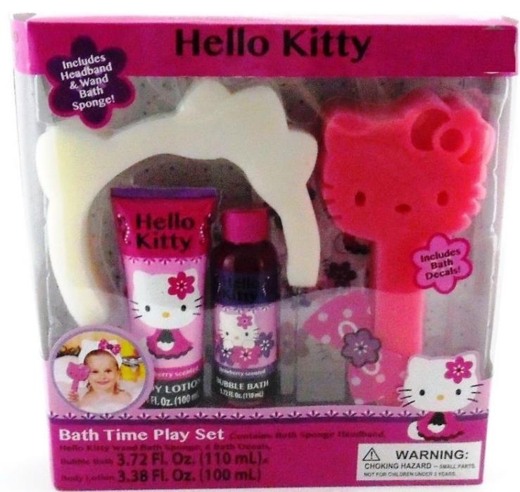 Hello Kitty Bath Time Play Set Bath Sponge Headband, Wand, Bubble Bath & More..