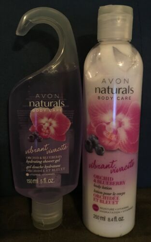 2 Avon Naturals Vibrant Orchid & Blueberry Lotion 8.4oz & Shower Gel 5oz NEW